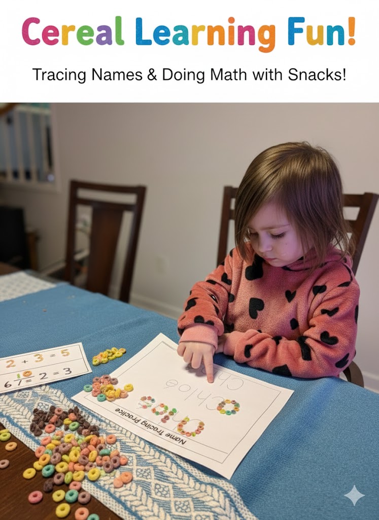 Cereal Learning Fun! Tracing Letters & Doing Math with Snacks!