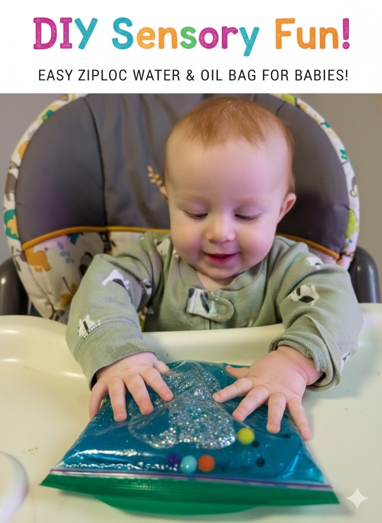 DIY Sensory Fun! Easy Ziploc Water & Oil Bag for Babies!