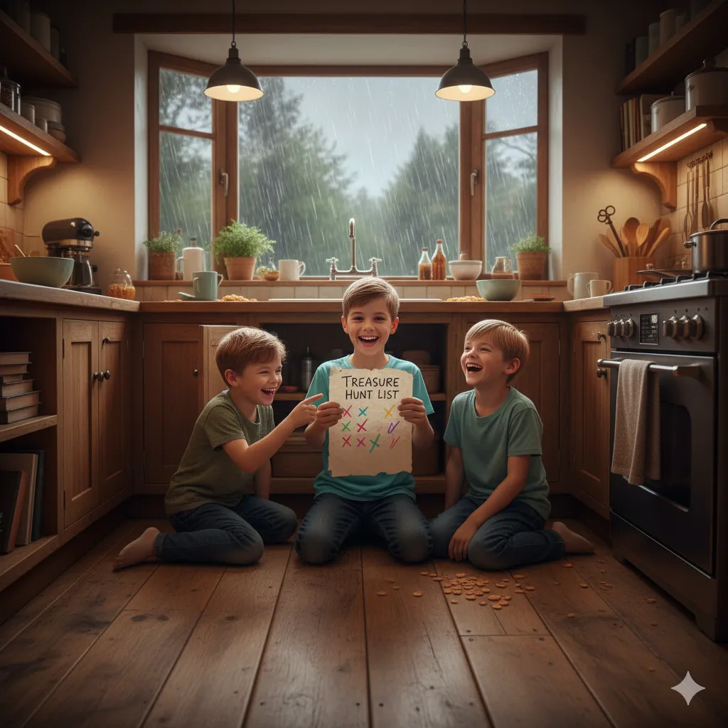 3 children having a treasure hunt